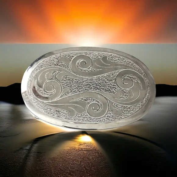 Frye Belt Buckle Etched German Silver Western Vintage Southwestern Cowgirl - Picture 11 of 14